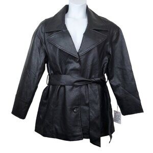 Asos Womens 90s Mom Black Belted Faux Leather Jacket Size 6 NWOT